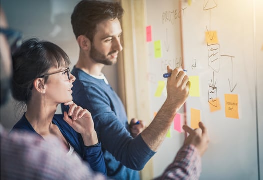 Grupo de jóvenes creando una diagrama para mejorar sus estrategias de innovación con Concepta Lab.